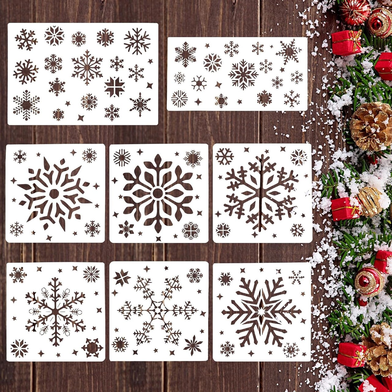8 Pcs Christmas Snowflake Stencil for Crafts(snowflakes)10"L x 6.7"W